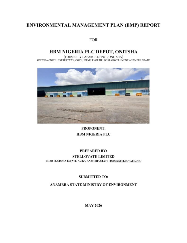 environmental management plan — hbm nigeria plc depot, onitsha — report cover